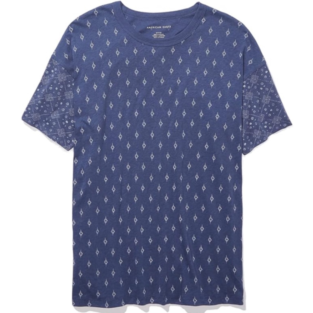 American Eagle Men's Crew Neck Blue Bandana Paisley T-Shirt Tee M NEW
